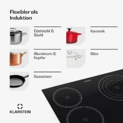 Virtuosa Keramikkochfeld Einbauherd 6500W 59x52cm 4 Zonen Glaskeramik -Küchenmaschinen Verkäufe 10029239 de 0007 usp