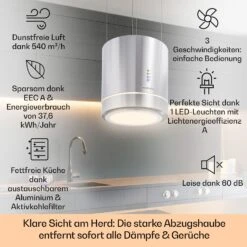 Tron Ambience Inselabzugshaube Ø38cm Umluft 540m³/h LED Edelstahl -Küchenmaschinen Verkäufe 10032579 de 0002 usp