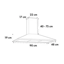 Zugspitze 90 Dunstabzugshaube Wandanbau 65W 330m³/h LED -Küchenmaschinen Verkäufe 10032682 yy 0007 dimensions