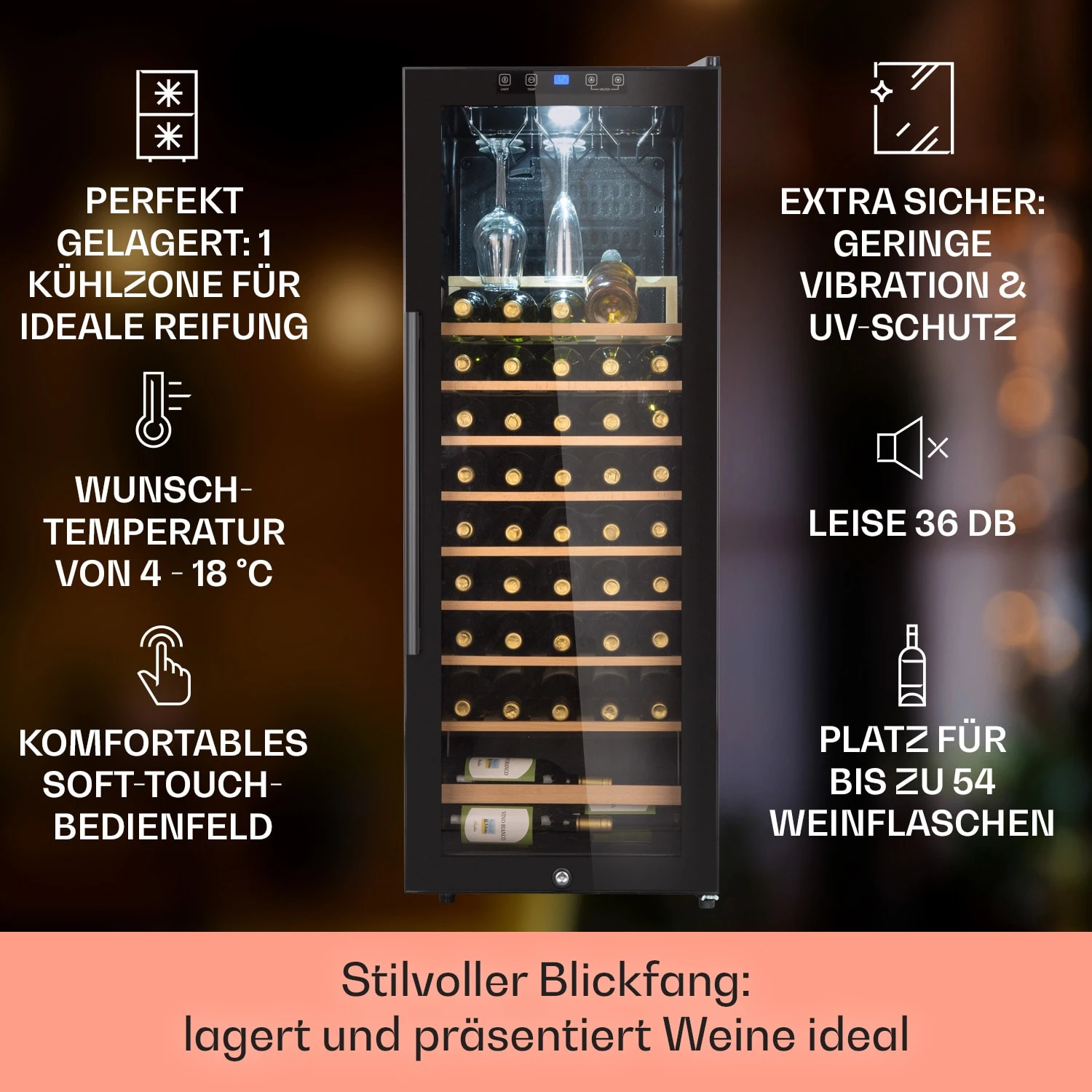 Barossa 54 Uno Weinkühlschrank 155 L 54 Flaschen Glastür Touch LED 4 Barossa 54 Uno Weinkühlschrank 155 L 54 Flaschen Glastür Touch LED – Bild 2