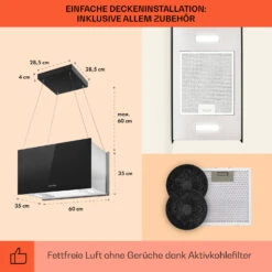 Kronleuchter L Inselabzugshaube 60cm Abluft: 590m³/h LED Touch Glas -Küchenmaschinen Verkäufe 10033106 de 0005 usp