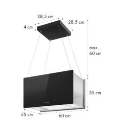 Kronleuchter L Inselabzugshaube 60cm Abluft: 590m³/h LED Touch Glas -Küchenmaschinen Verkäufe 10033106 yy 0011 dimensions