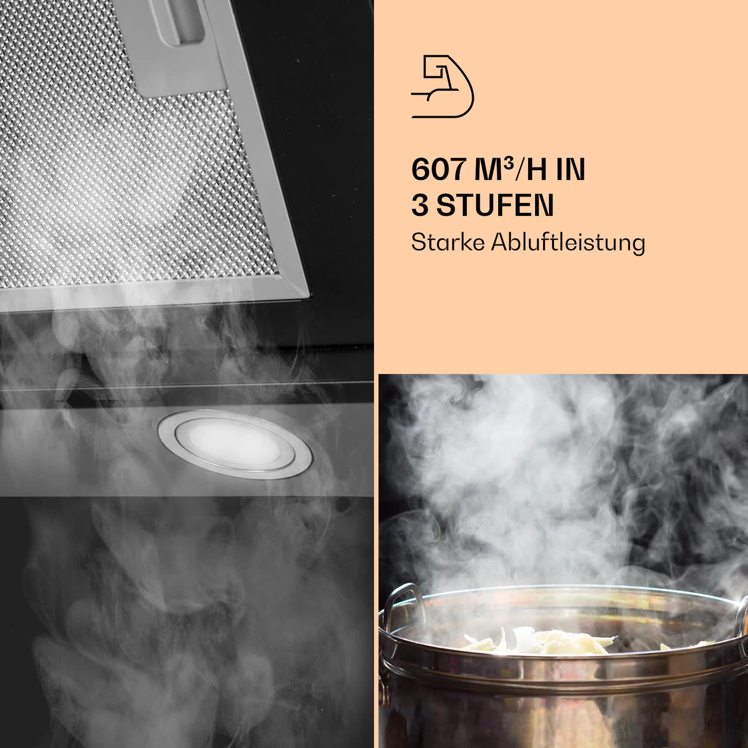 Zola 60 Dunstabzugshaube Kopffrei 60cm 190W 607m³/h LED Edelstahl/Glas 5 Zola 60 Dunstabzugshaube Kopffrei 60cm 190W 607m³/h LED Edelstahl/Glas – Bild 3