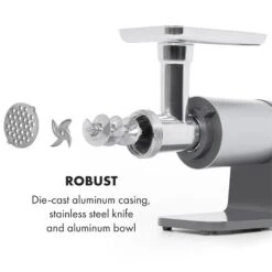 Mett Max Elektrischer Fleischwolf 600W Kupfermotor Aluminium 13 Mett Max Elektrischer Fleischwolf 600W Kupfermotor Aluminium -Küchenmaschinen Verkäufe 10034244 yy 0005 logo Klarstein Mett Max elektrischer Fleischwolf grau