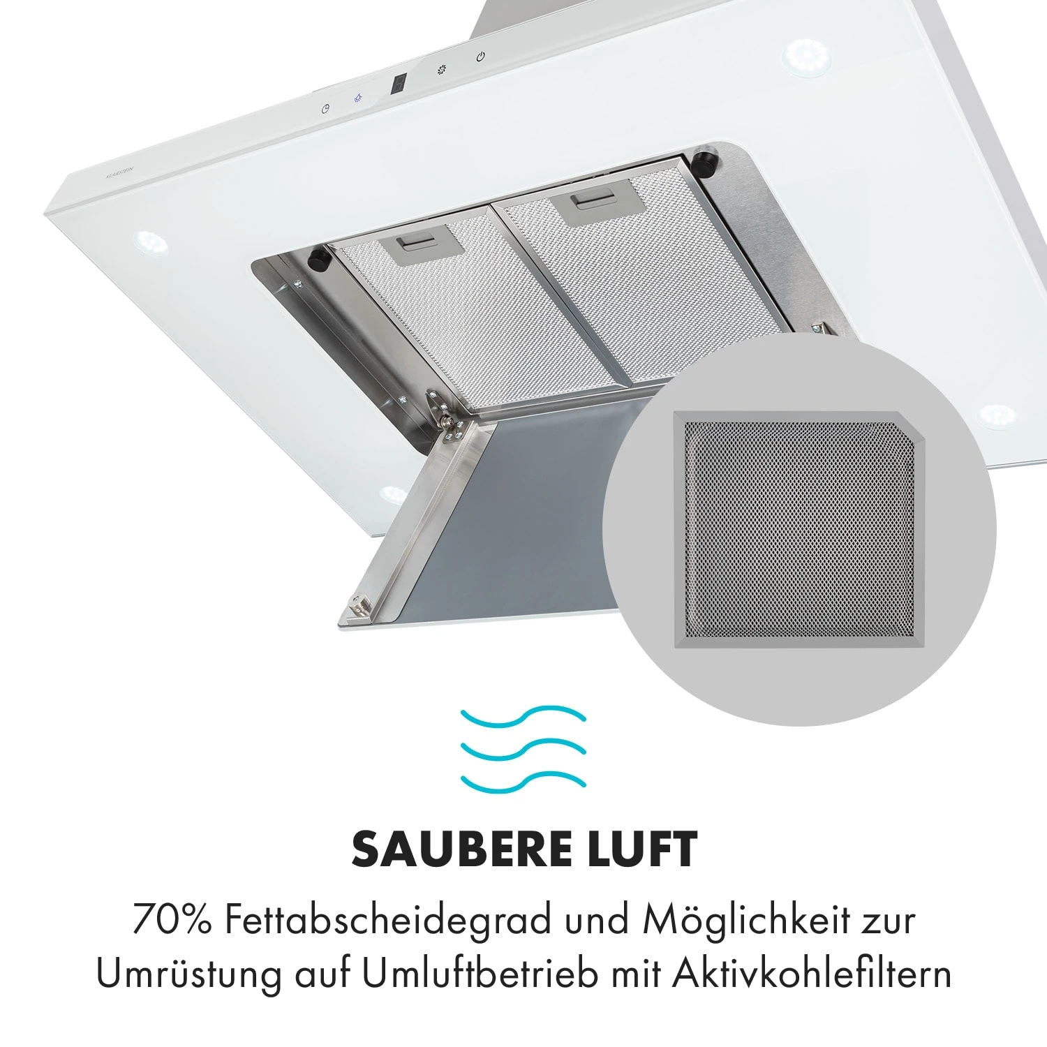 Valeria Inselhaube 90cm 650m³/h Touch EEC A LED Glas Edelstahl 6 Valeria Inselhaube 90cm 650m³/h Touch EEC A LED Glas Edelstahl – Bild 4