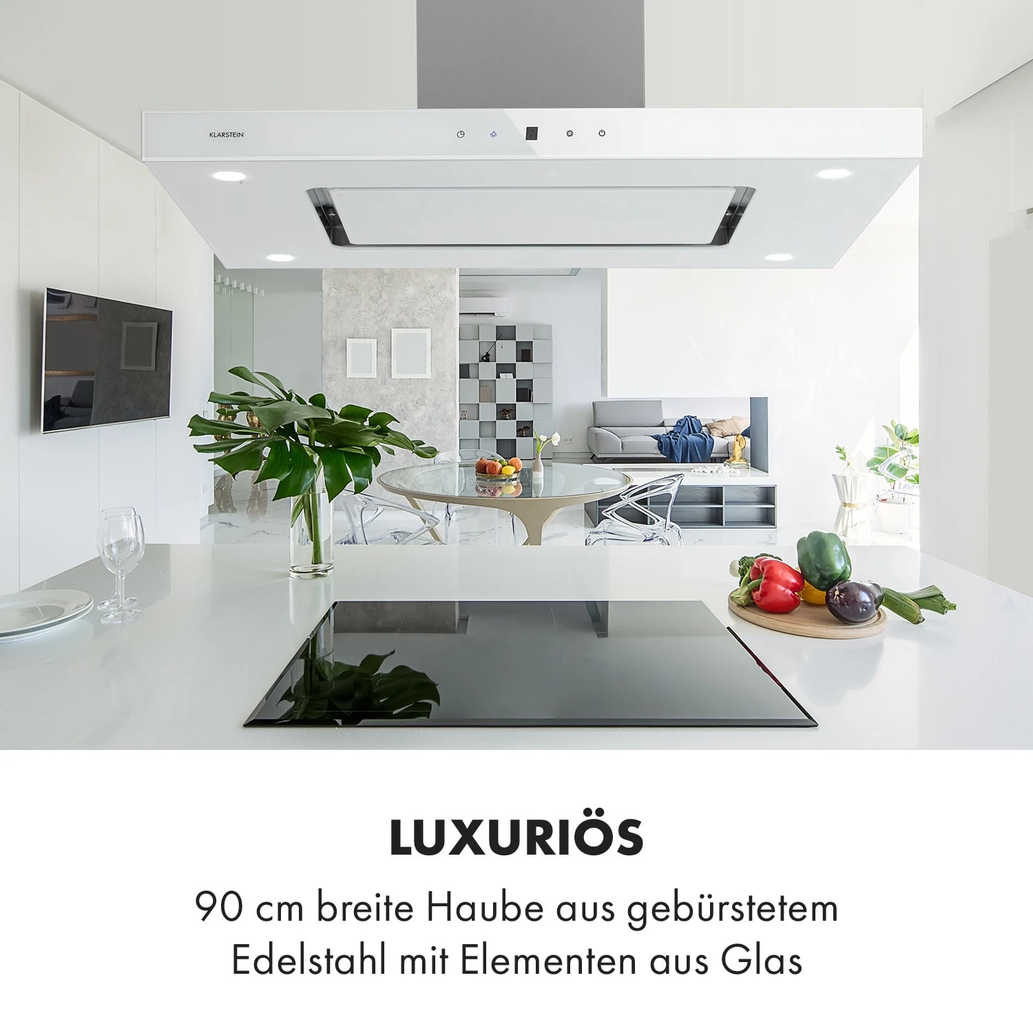 Valeria Inselhaube 90cm 650m³/h Touch EEC A LED Glas Edelstahl 10 Valeria Inselhaube 90cm 650m³/h Touch EEC A LED Glas Edelstahl – Bild 8