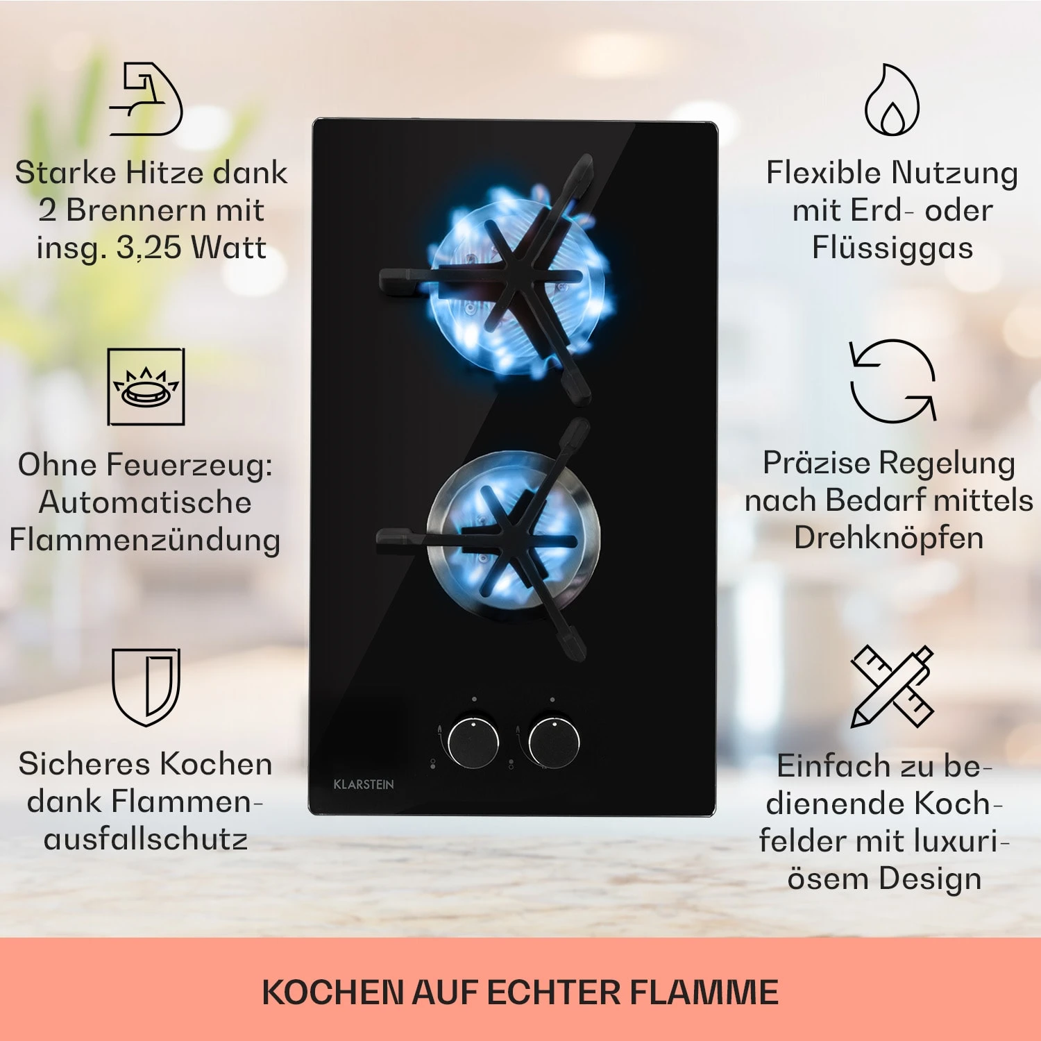 Trifecta Domino Gaskochfeld 2-flammig Triangle-Brenner Glaskeramik 4 Trifecta Domino Gaskochfeld 2-flammig Triangle-Brenner Glaskeramik – Bild 2