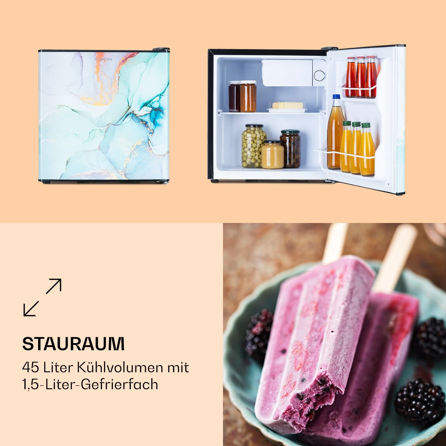 CoolArt 45L Mini-Kühlschrank EEK F Gefrierfach 1,5l Designtür 5 CoolArt 45L Mini-Kühlschrank EEK F Gefrierfach 1,5l Designtür – Bild 3