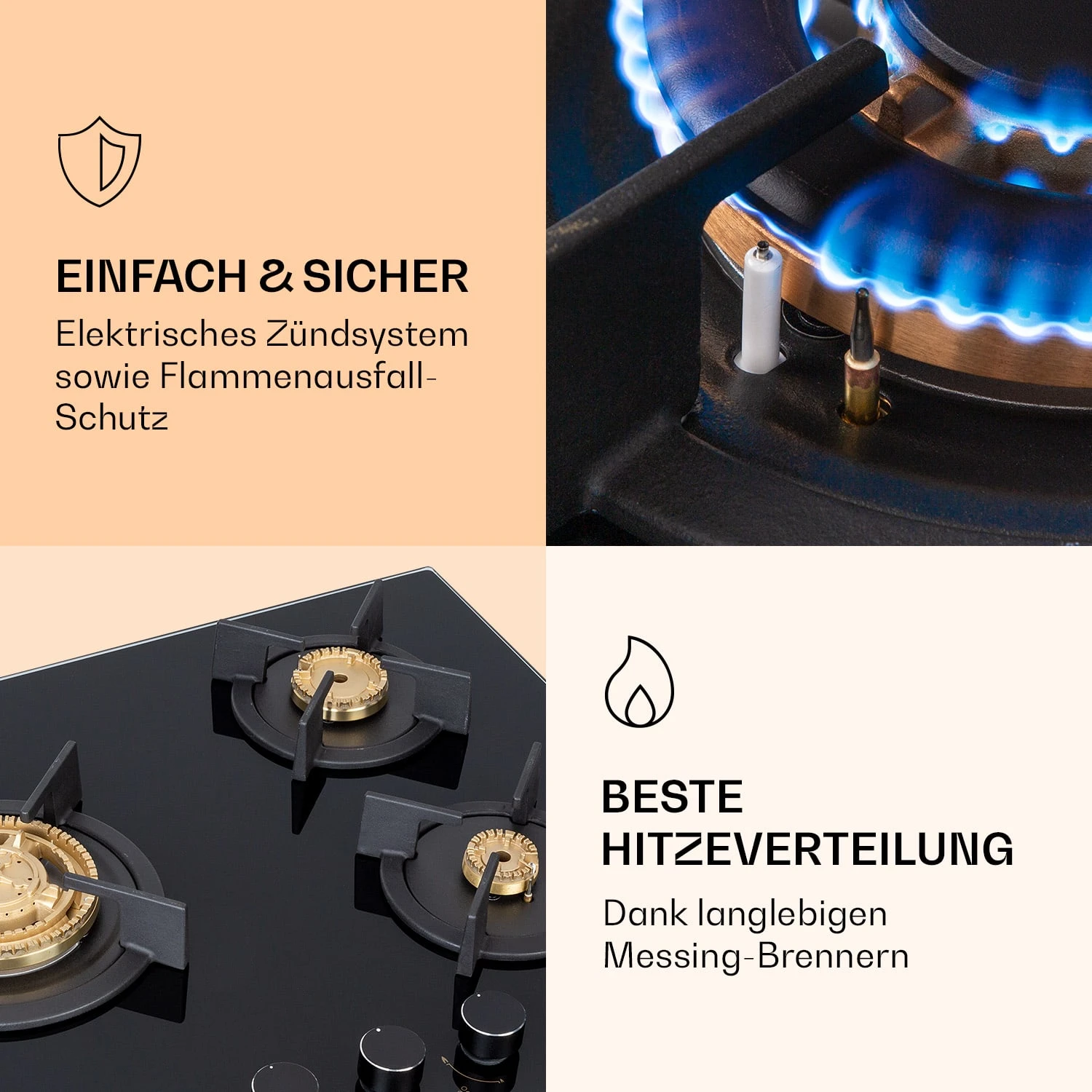 Goldflame 3 Gaskochfeld 3-flammig Messing-Brenner Glaskeramik 7 Goldflame 3 Gaskochfeld 3-flammig Messing-Brenner Glaskeramik – Bild 5