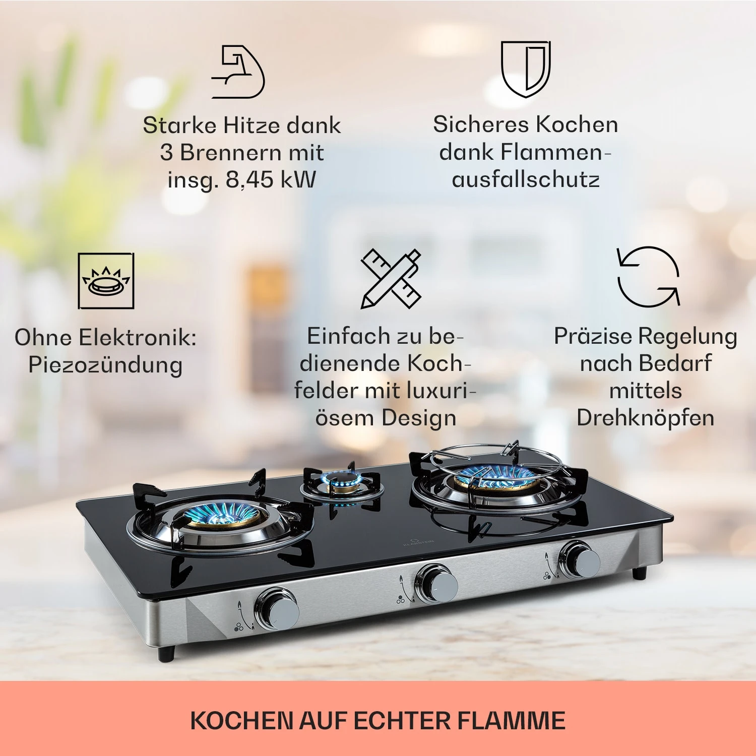 Barzona 3 Campingkocher 3 Brenner 3,4 / 0,75 / 4,3 KW Glas Edelstahl 4 Barzona 3 Campingkocher 3 Brenner 3,4 / 0,75 / 4,3 KW Glas Edelstahl – Bild 2