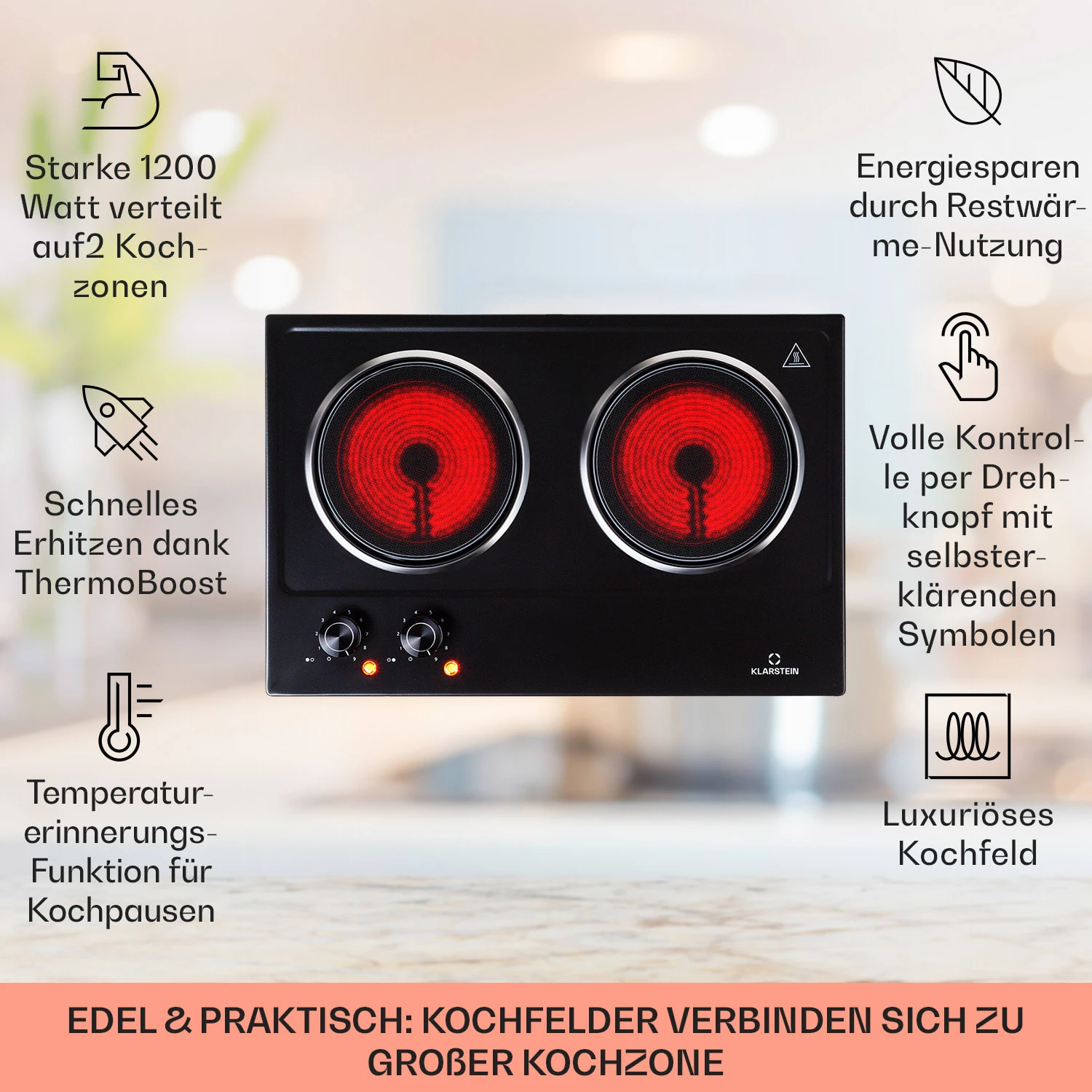 Ramsey Doppel-Kochfeld 2400W 11 Leistungsstufen Glaskeramik 4 Ramsey Doppel-Kochfeld 2400W 11 Leistungsstufen Glaskeramik – Bild 2