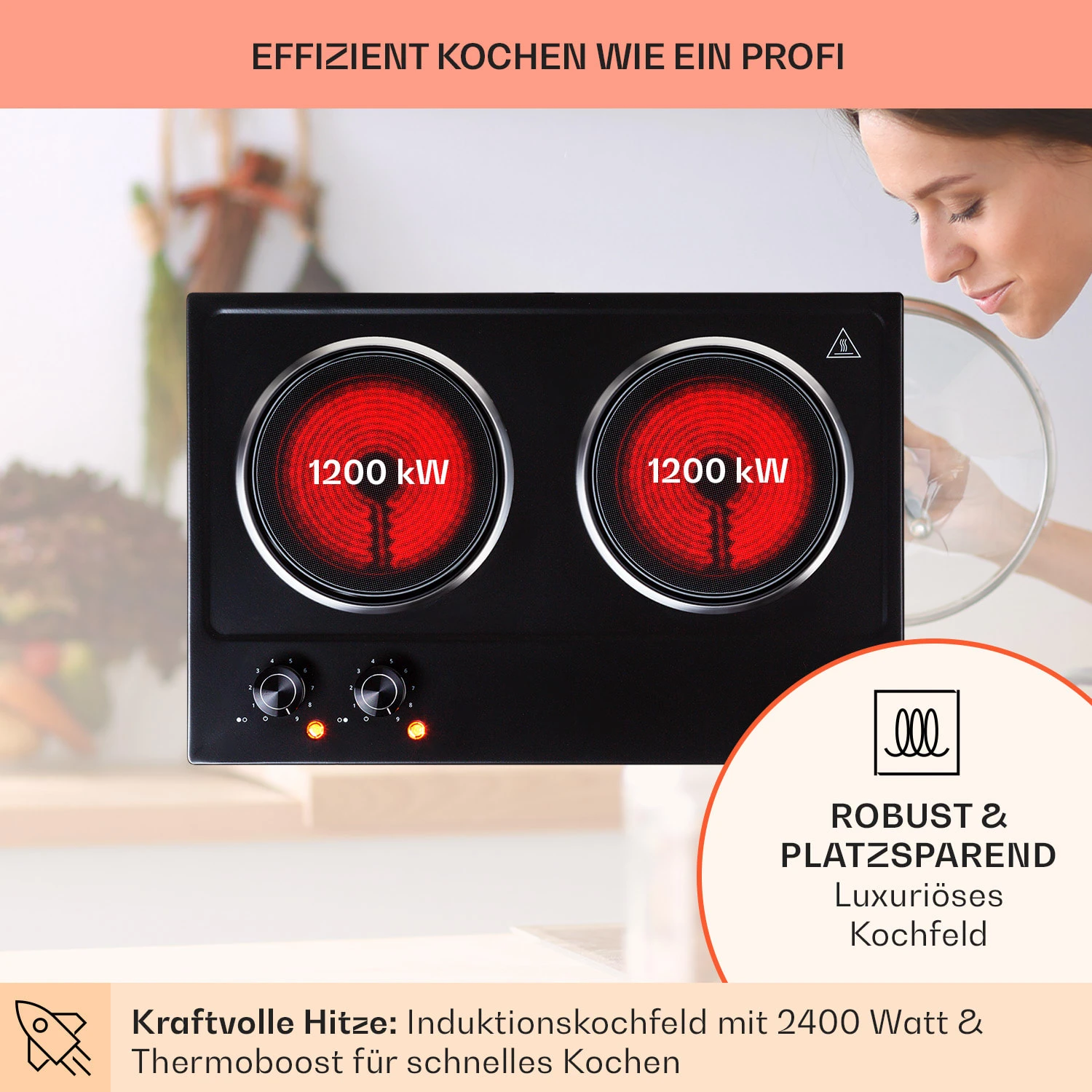 Ramsey Doppel-Kochfeld 2400W 11 Leistungsstufen Glaskeramik 5 Ramsey Doppel-Kochfeld 2400W 11 Leistungsstufen Glaskeramik – Bild 3