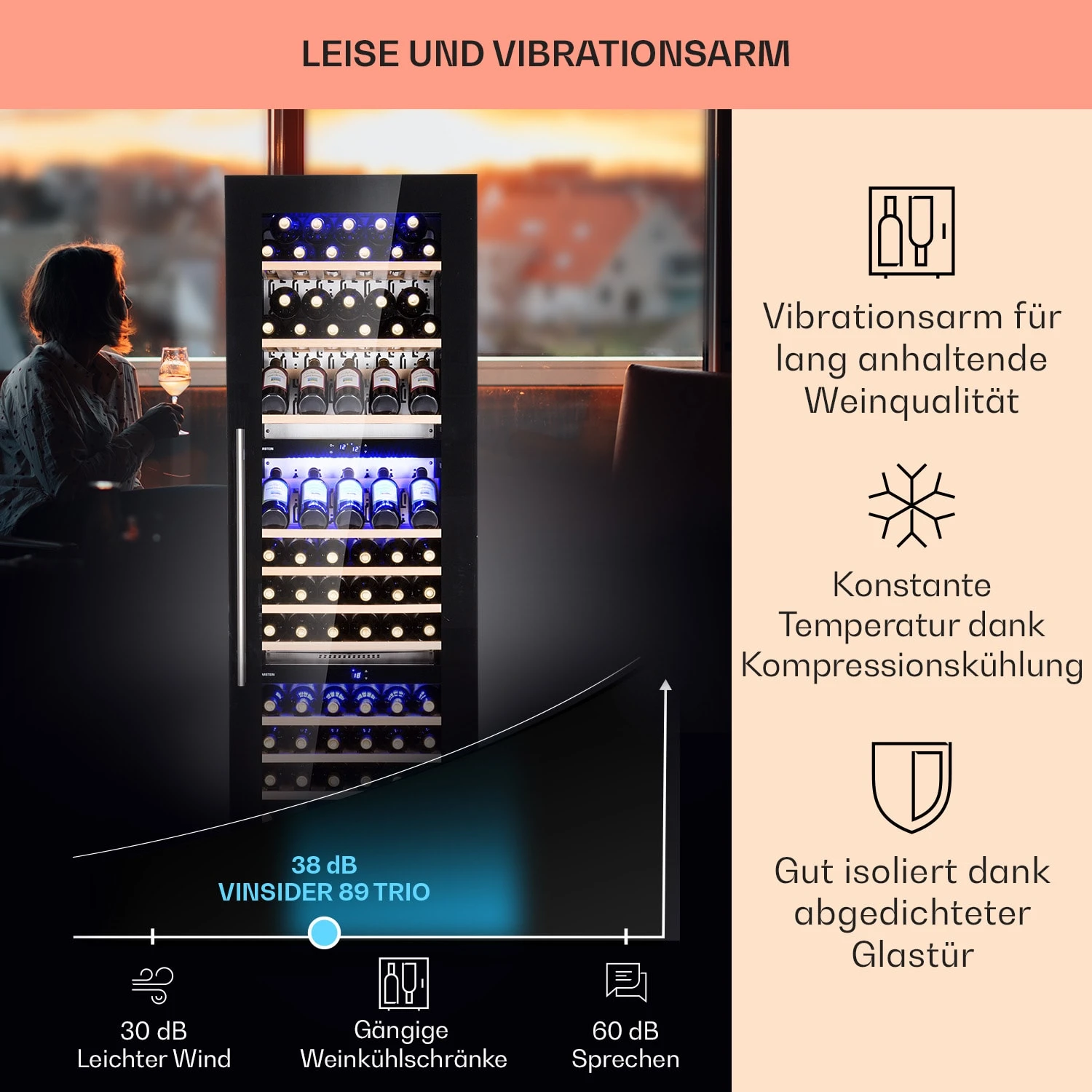 Vinsider 89 Built-In Trio Built-In Weinkühlschrank 5 – 18 °C Touch-Bedienfeld Holzregale 6 Vinsider 89 Built-In Trio Built-In Weinkühlschrank 5 – 18 °C Touch-Bedienfeld Holzregale – Bild 4