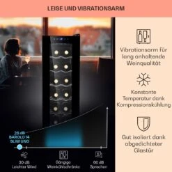 Barolo 14 Slim Uno Weinkühlschrank 46 Ltr 14 Flaschen 11-18°C SingleZone -Küchenmaschinen Verkäufe 10041206 de 0004 usp