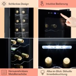 Barolo 14 Slim Uno Weinkühlschrank 46 Ltr 14 Flaschen 11-18°C SingleZone -Küchenmaschinen Verkäufe 10041206 de 0005 usp