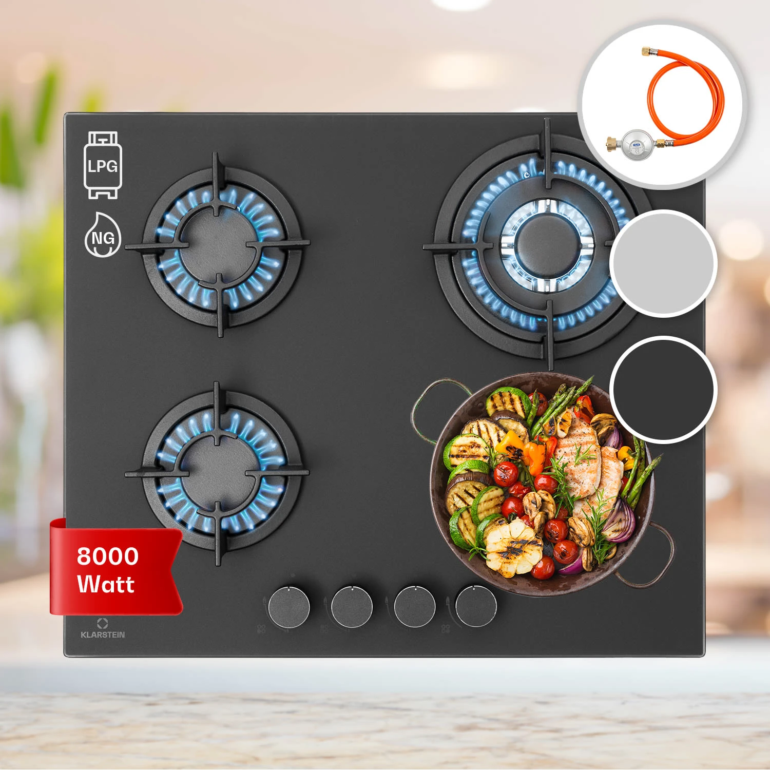 Firetale Gaskochfeld 4-flammig 60 Cm Aluminium-Brenner Inkl. Schlauch Und Druckminderer 3 Firetale Gaskochfeld 4-flammig 60 Cm Aluminium-Brenner Inkl. Schlauch Und Druckminderer