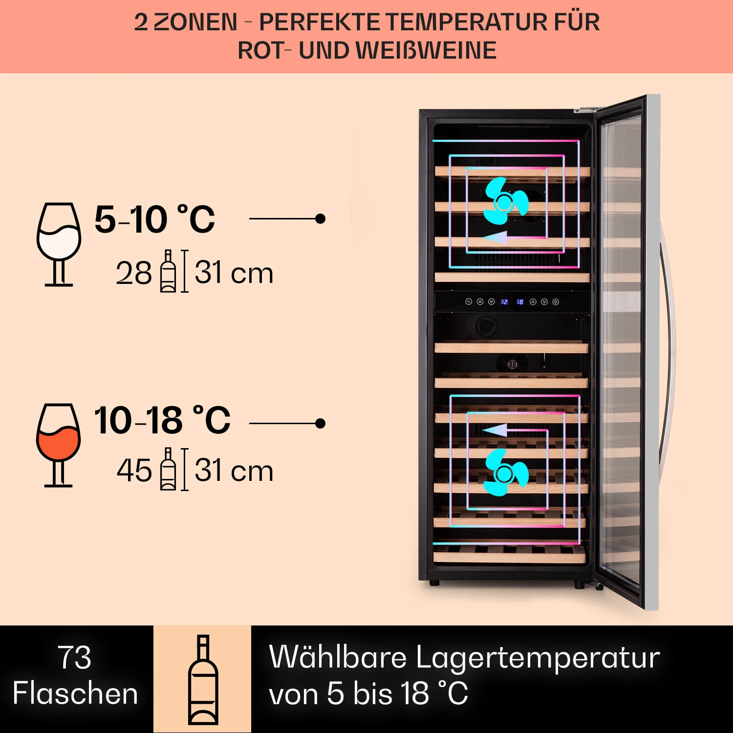 Vinamour 73 Duo Weinkühlschrank 2 Zonen 192 L/73 Flaschen 5-18°C Touch 5 Vinamour 73 Duo Weinkühlschrank 2 Zonen 192 L/73 Flaschen 5-18°C Touch – Bild 3
