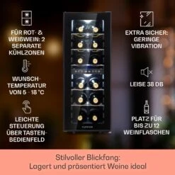 Shiraz 12 Duo Weinkühlschrank 2 Zonen 42L/12 Flaschen 5-12 / 12-18 °C Touch -Küchenmaschinen Verkäufe 10041361 de 0002 usp