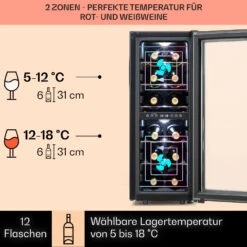 Shiraz 12 Duo Weinkühlschrank 2 Zonen 42L/12 Flaschen 5-12 / 12-18 °C Touch -Küchenmaschinen Verkäufe 10041361 de 0003 usp
