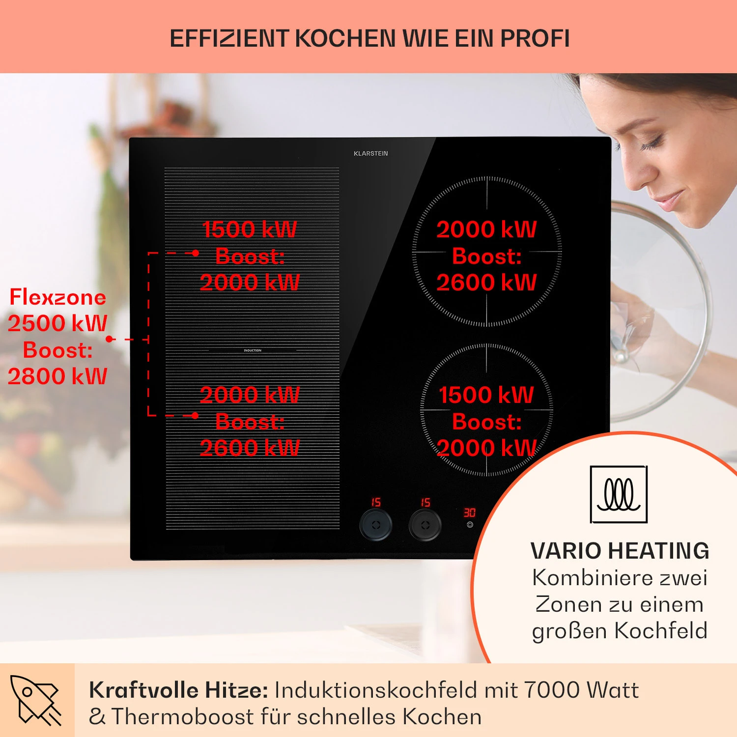 Magnichef 4 Flex Einbaukochfeld Induktion 4 Zonen / Flexzone 7000W Glaskeramik 5 Magnichef 4 Flex Einbaukochfeld Induktion 4 Zonen / Flexzone 7000W Glaskeramik – Bild 3
